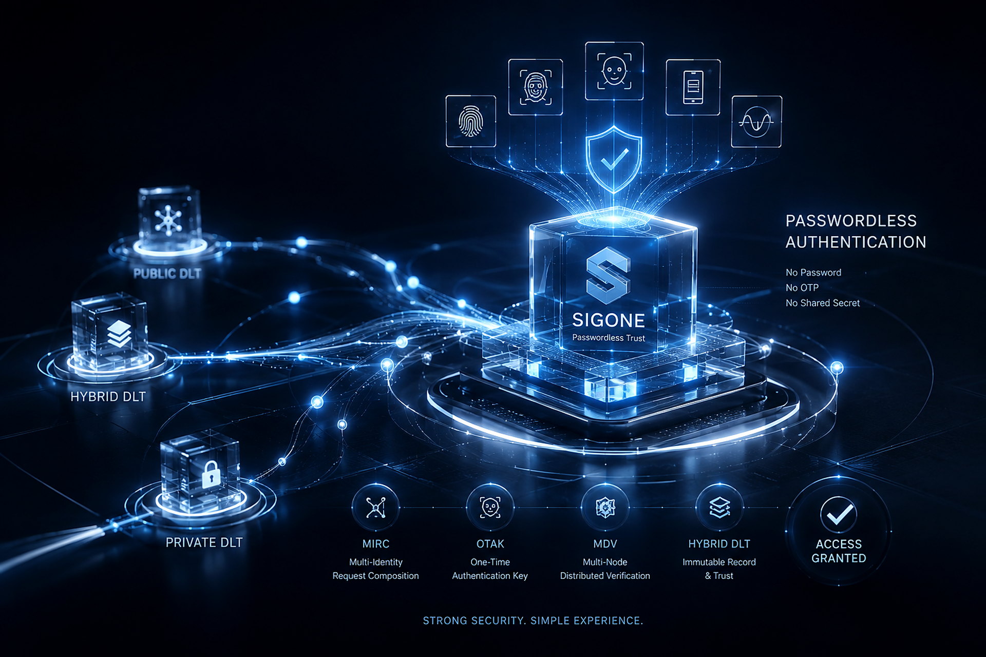 SIGONE 큐브 — Public · Hybrid · Private DLT 와 4계층 신뢰 구조